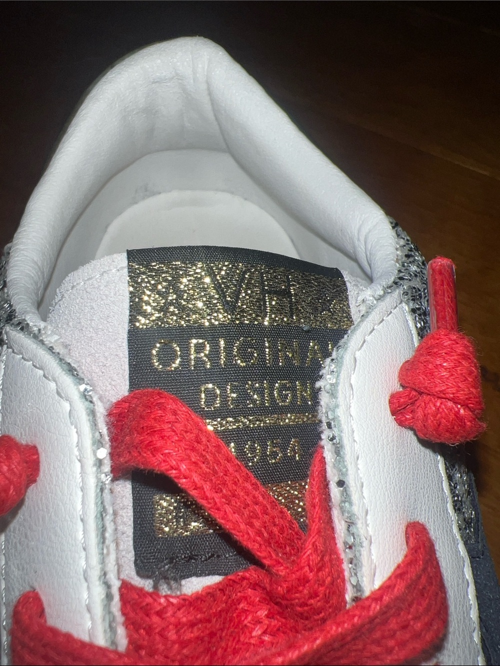 Women’s White Sneakers with Silver Glitter & Red Laces - Picture 6 of 6